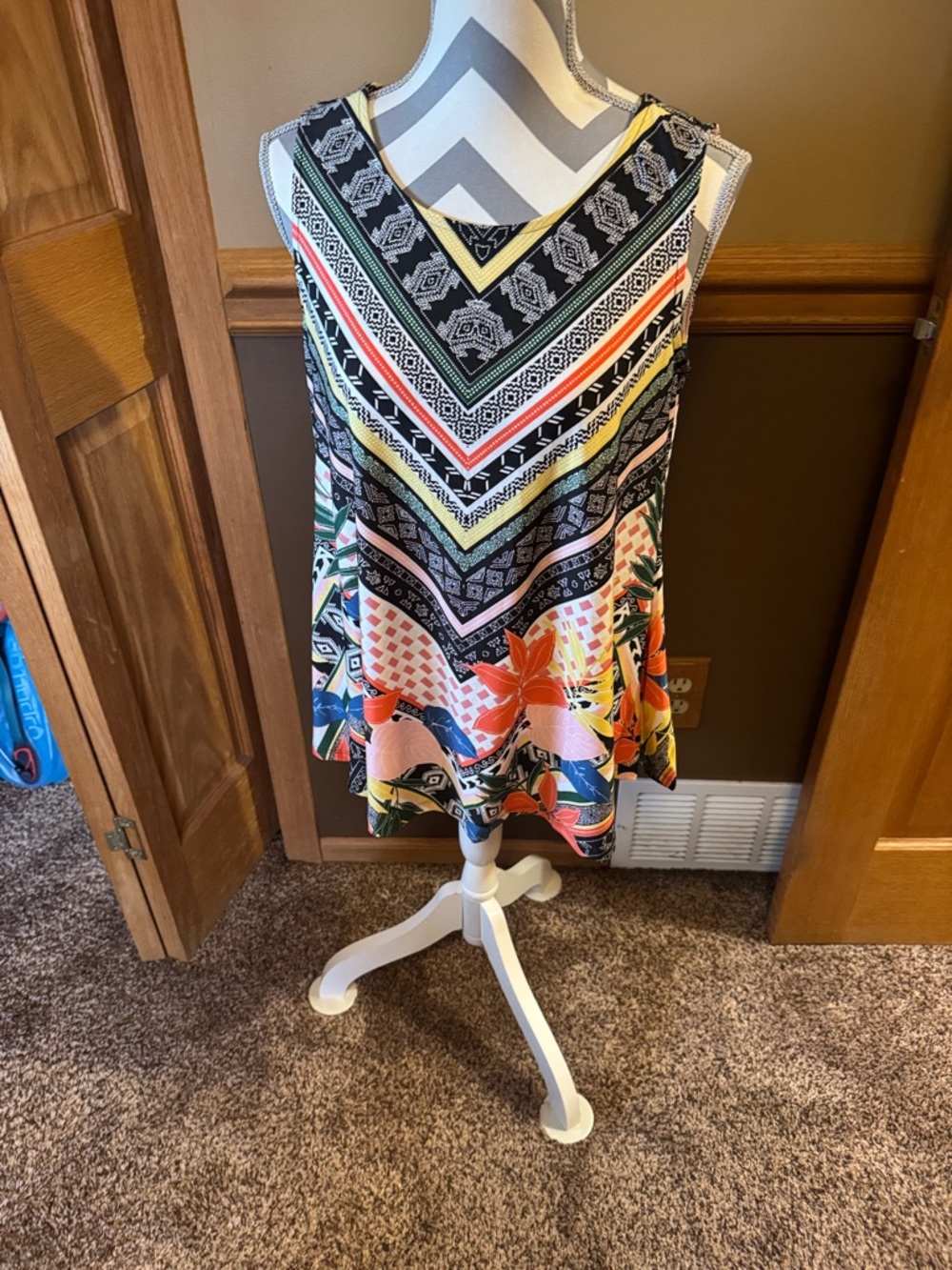 Roz & Ali Black and White Mixed-Pattern Tunic with Color Accents